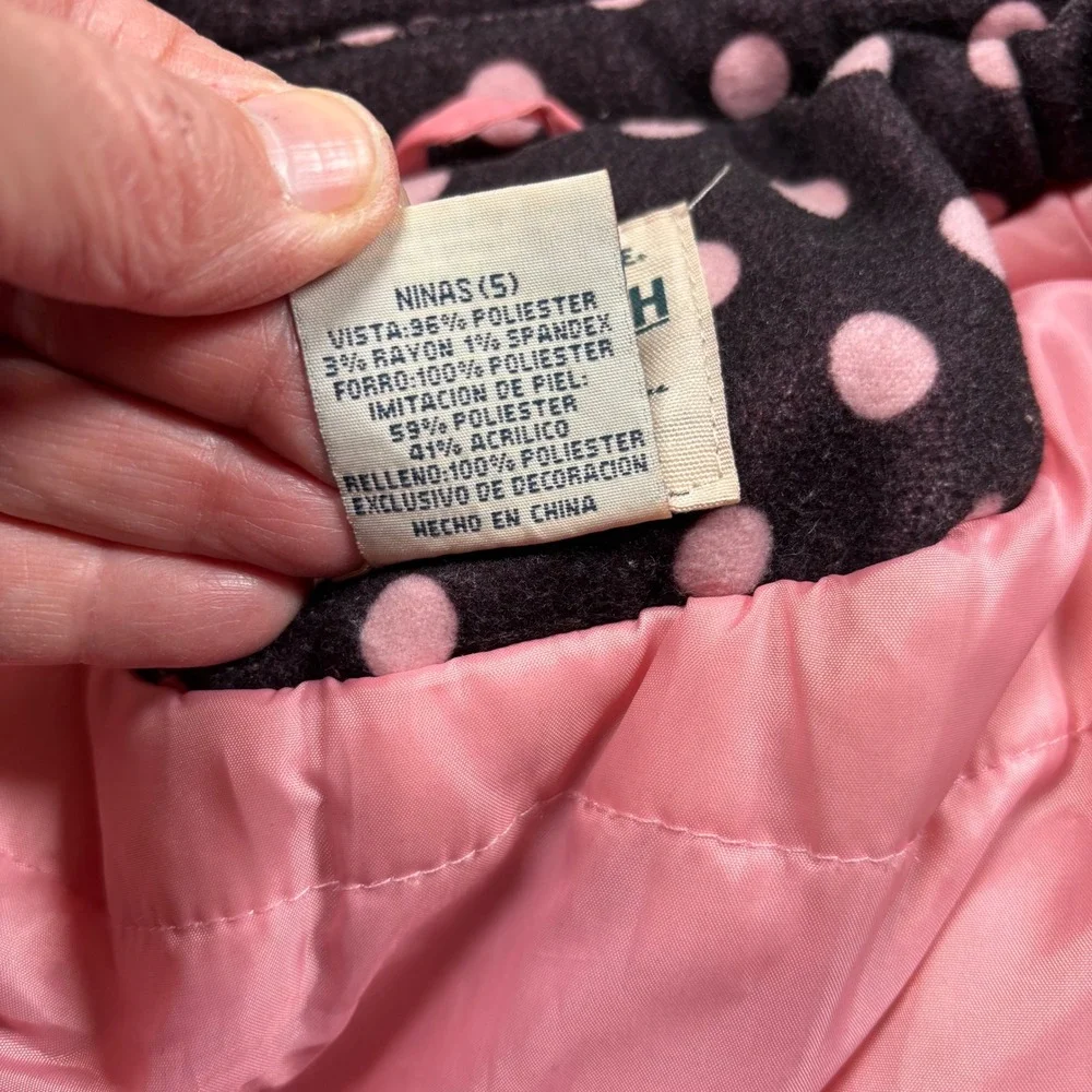 OshKosh B'gosh Girls Size 5 Polka‎ Dot Hooded Fleece Coat Jacket Pink Brown
